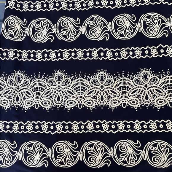 R&K Navy Blue & White Paisley Lace Print Dress Women’s Size 14 Short Sleeve NWT - Picture 7 of 15